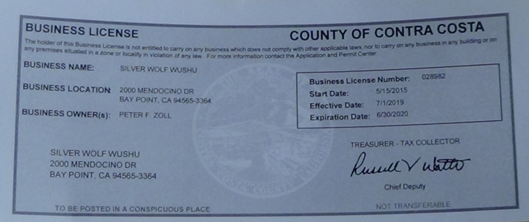 business license - Contra Costa County - 2019