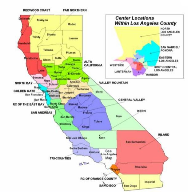 CA Regional centers map